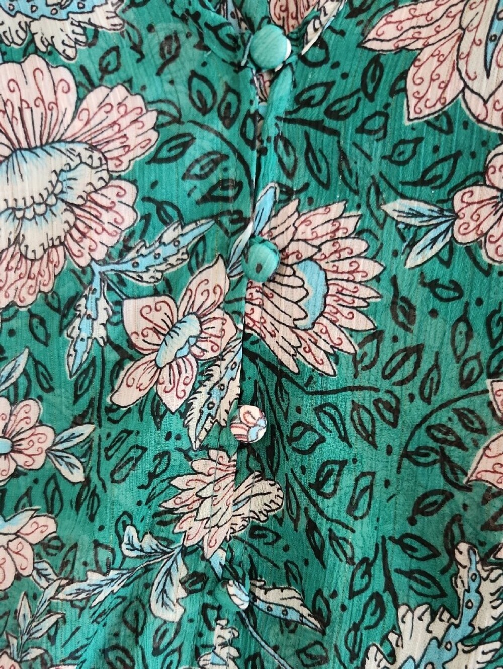 Torrid Women's Green Floral V-Neck Button Down Blouse Long Sleeve Size 1X Flowy - Picture 8 of 8